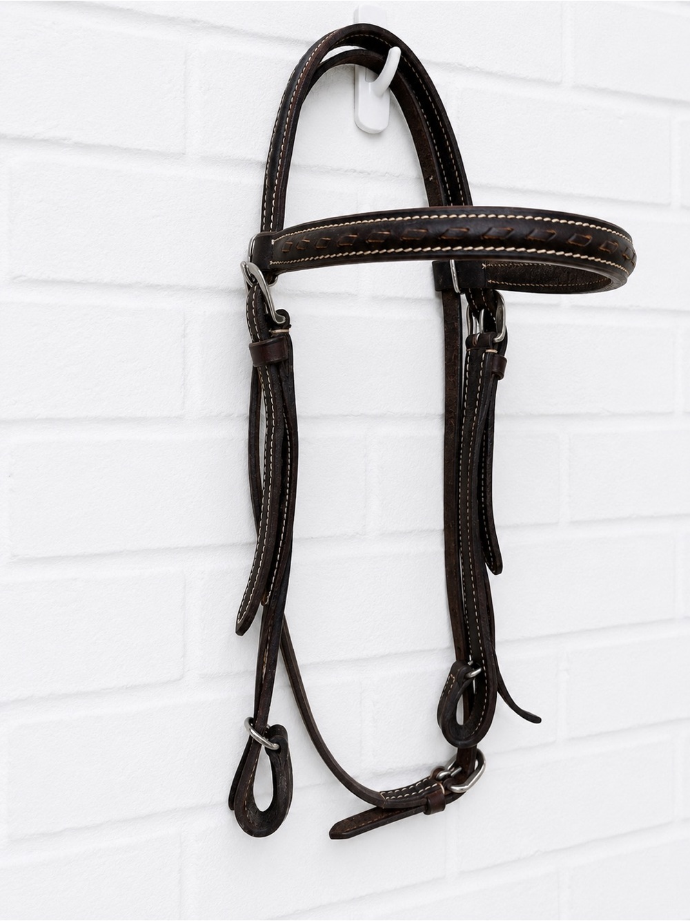 Dark Brown Leather Horse Bridle with Contrast Stitching with quick change - Picture 2 of 4